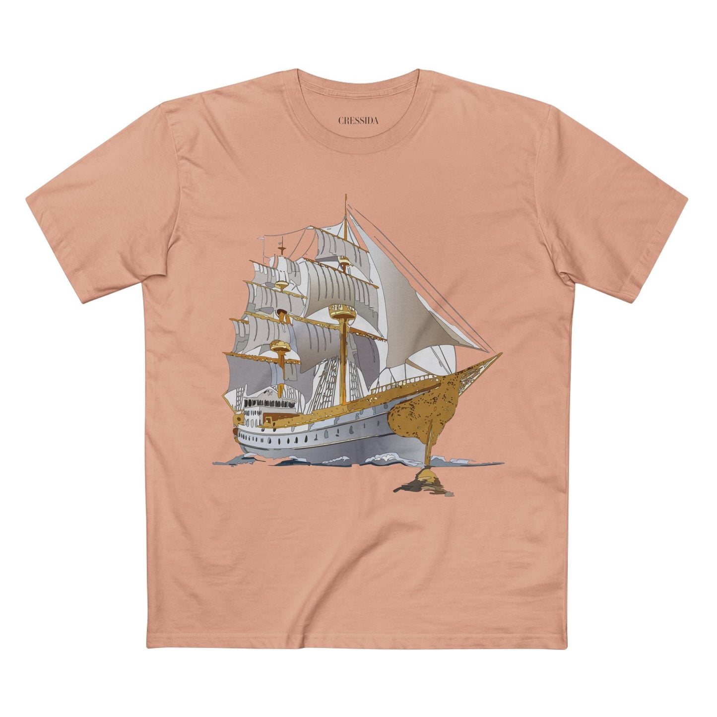 Ship Graphic Unisex 100 Cotton T-Shirt with Gold Frigate Art Design 6