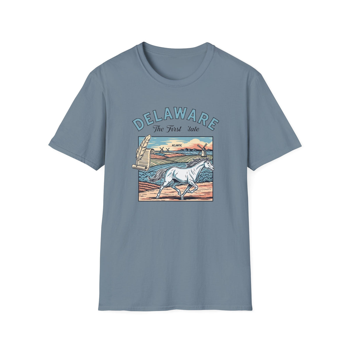 Delaware First State Vintage Horse Tee Travel Tourist Graphic Design Unisex 100 Cotton Gildan T-Shirt