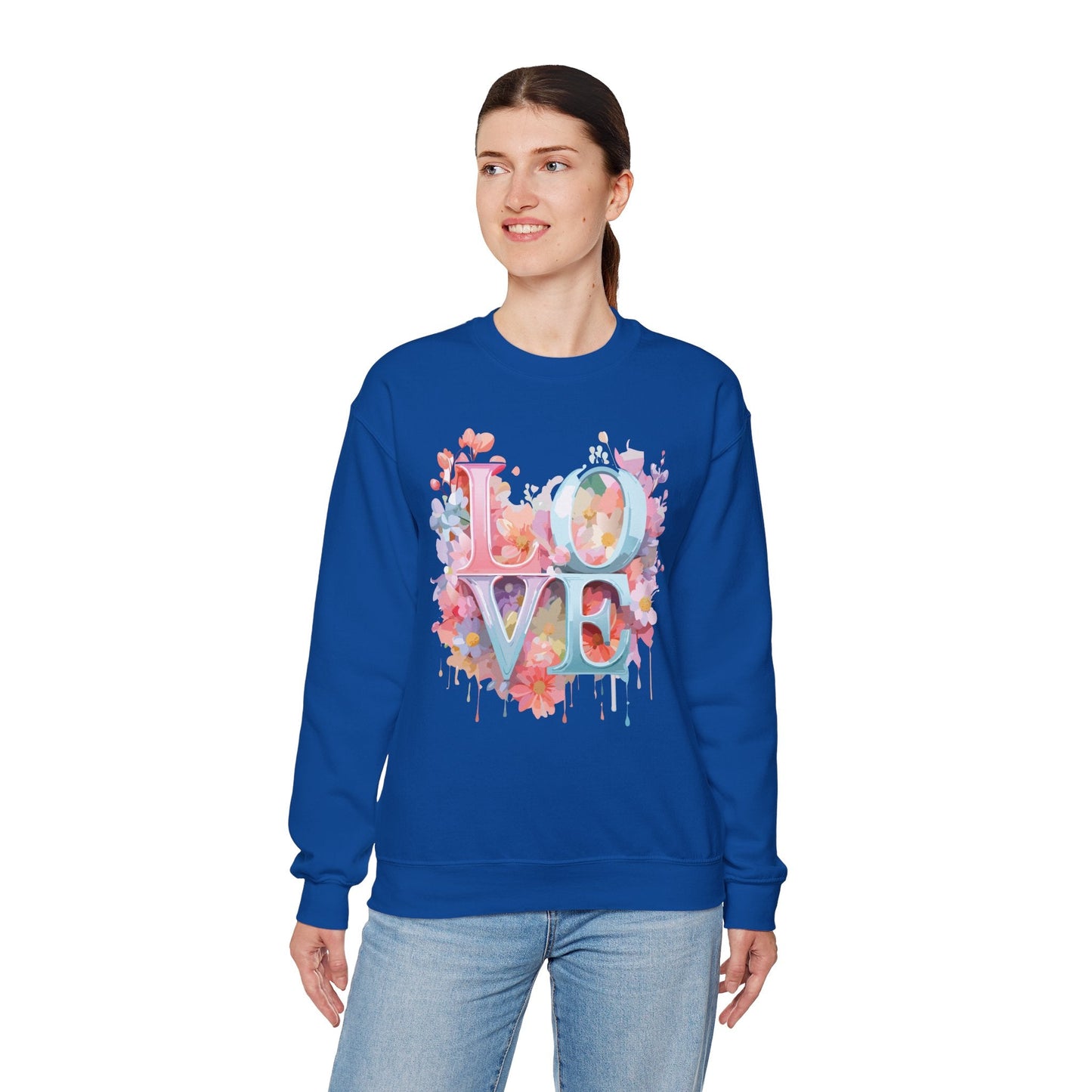 Floral Love Sweatshirt Unisex Valentines Day Crewneck Gildan 18000 50 Cotton 50 Polyester
