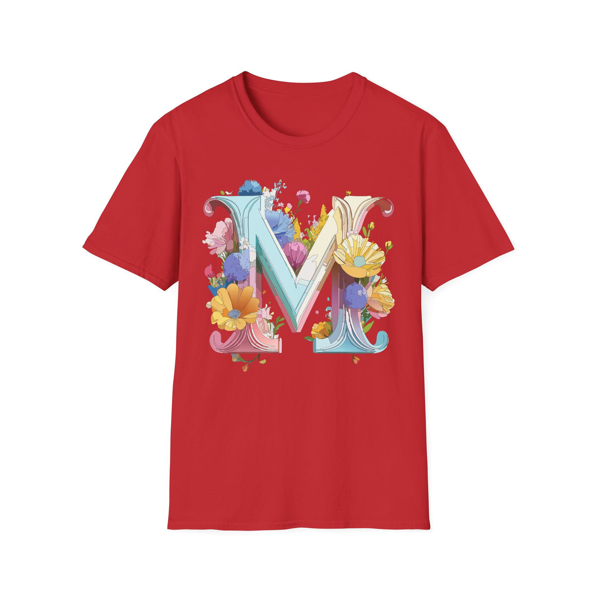 Floral Letter M Monogram T-Shirt | Watercolor Garden Initial Tee