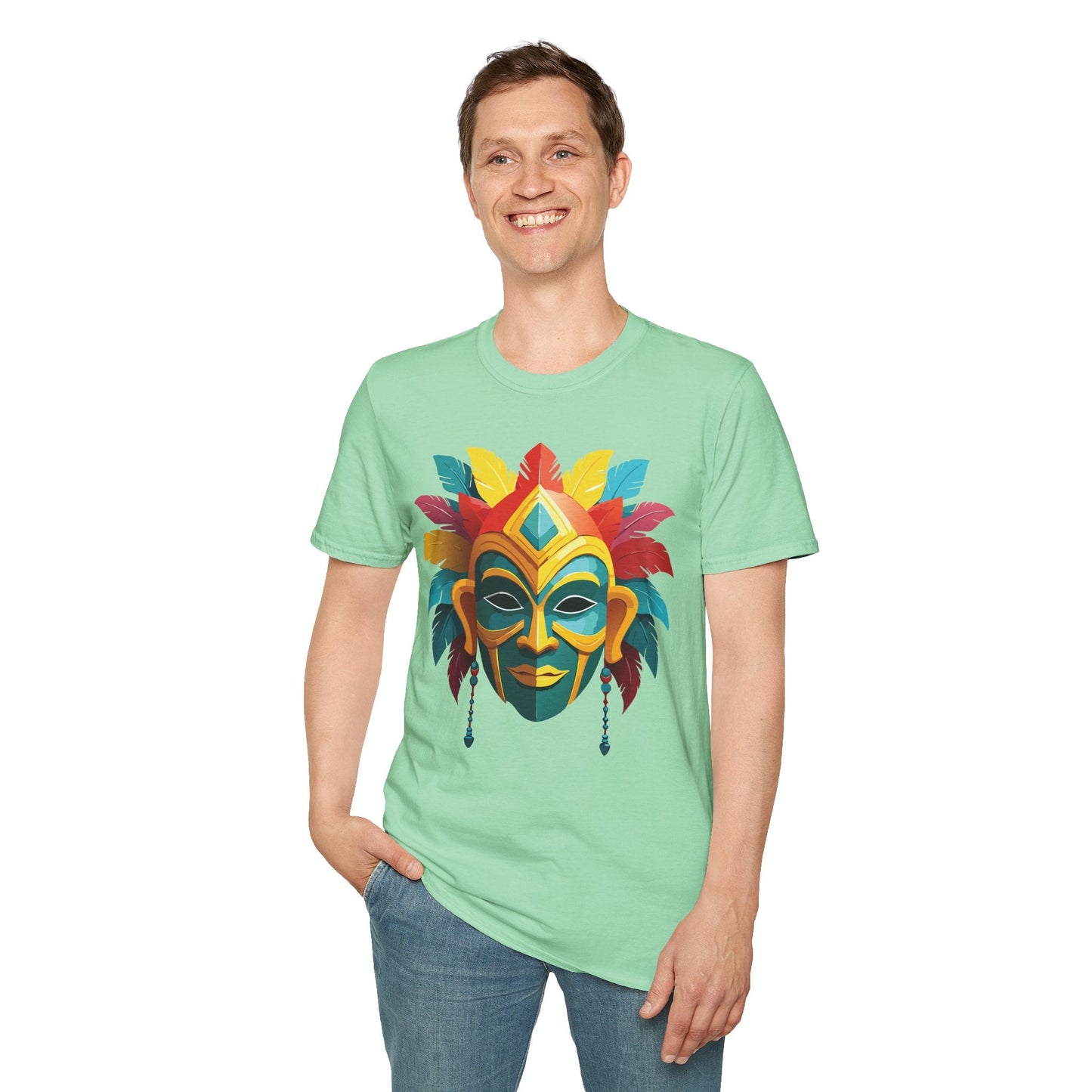 Unisex Mask Tee Shirt Gildan Softstyle 64000 Cotton Masquerade Design For Everyday Wear