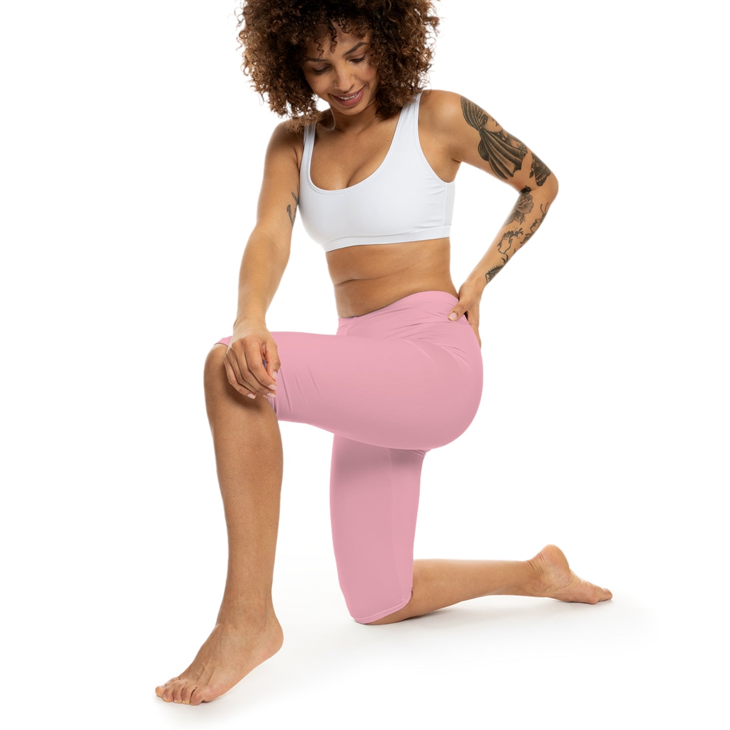 Cherry Blossom Pink Color Women's Brushed Suede Poly Span Casual Capri Leggings XS-2XL