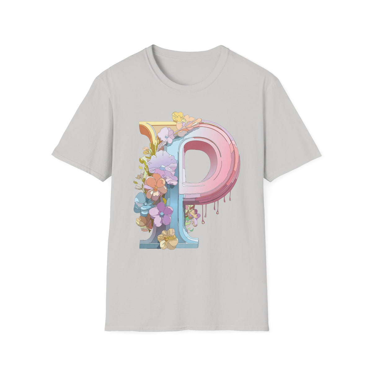 Floral Letter P Monogram T-Shirt | Pink Pastel Initial Tee