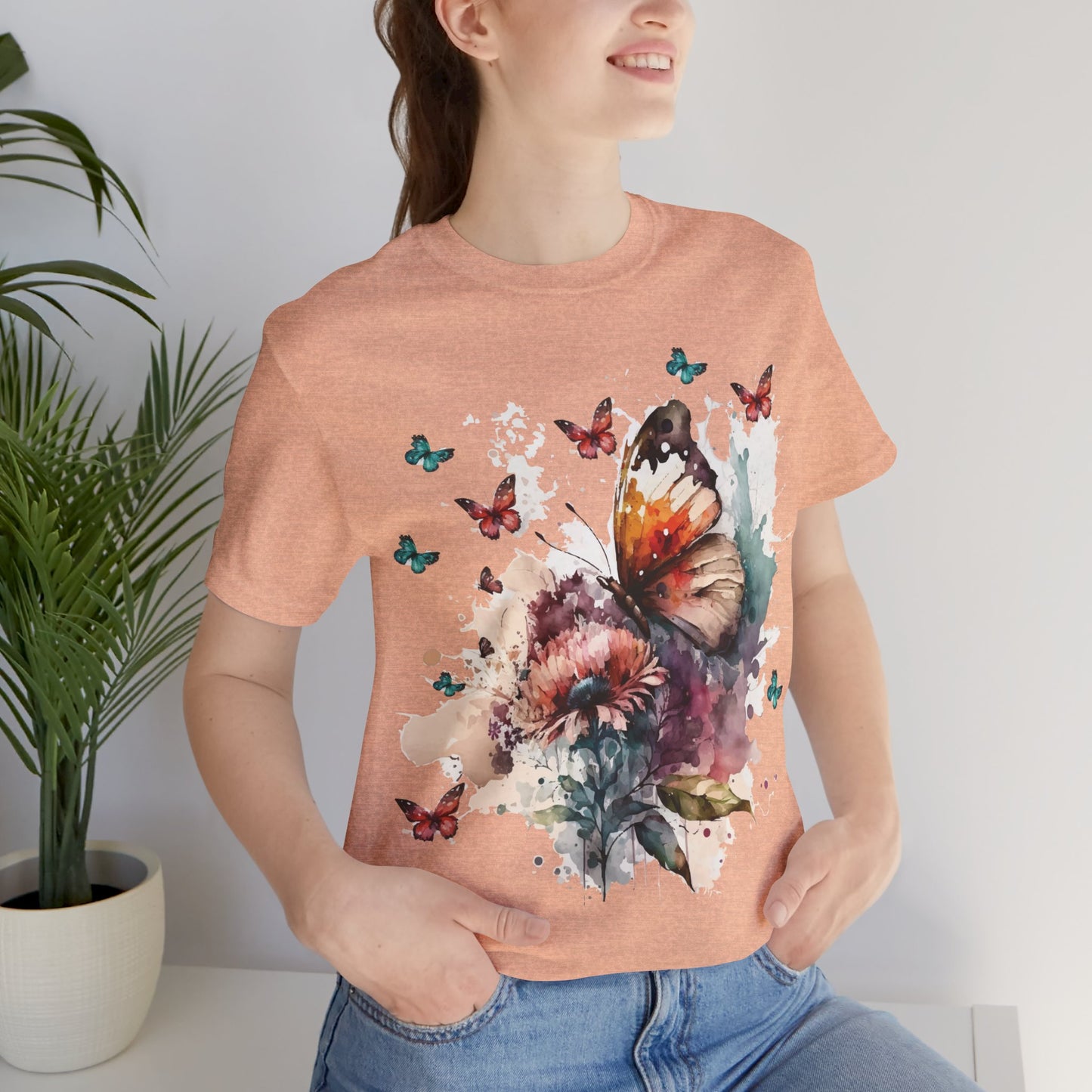 Cotton Tee Shirt with Butterfly Prints