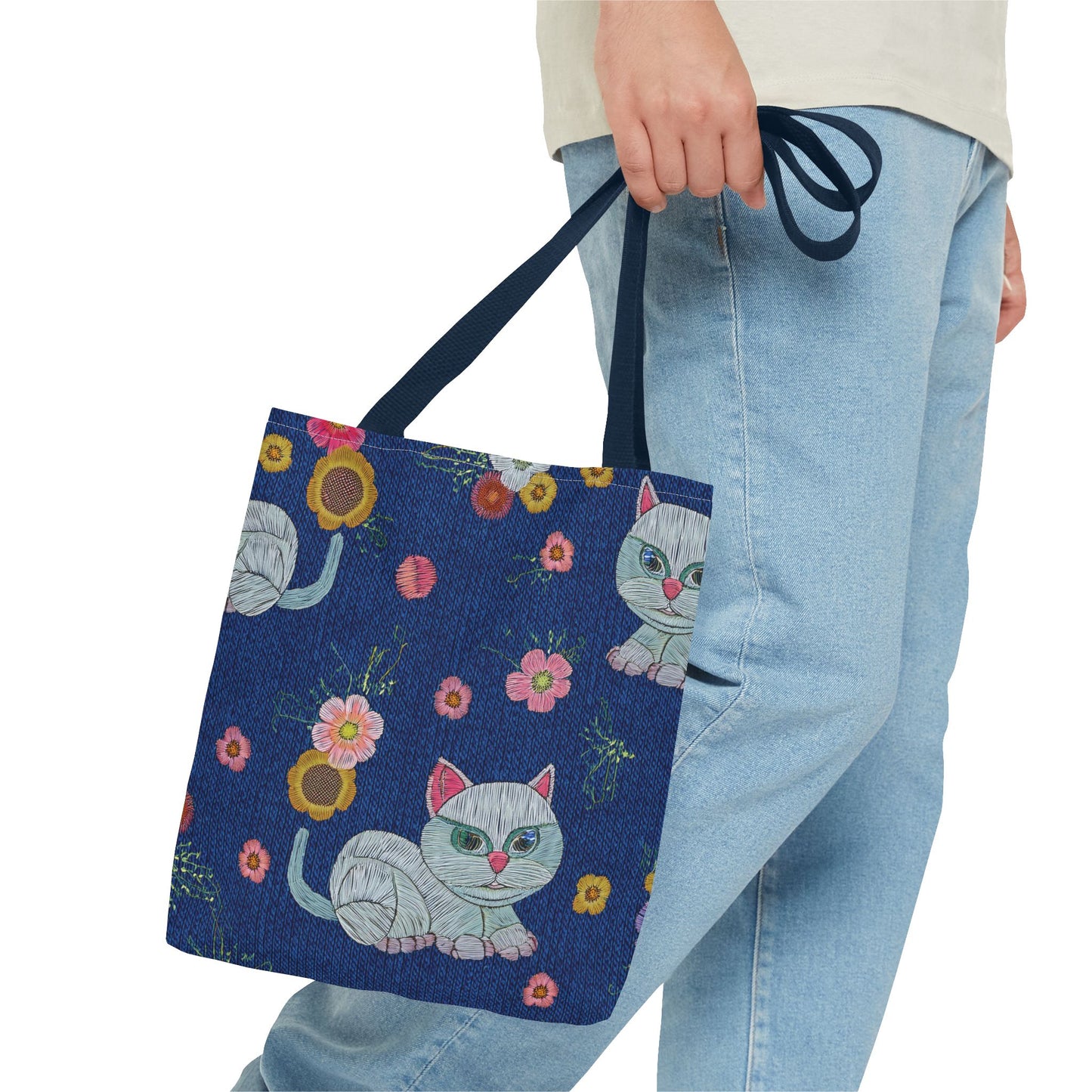 Denim Fabric Imitation Print Unisex Canvas Bag Poly Spun 3 Sizes Tote Bag 190-11