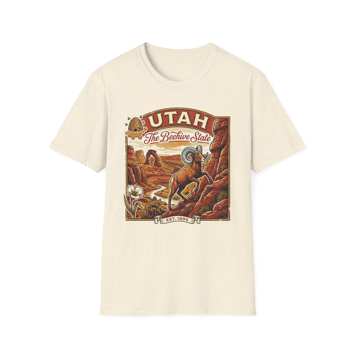 Utah State Retro Bighorn Sheep T-Shirt Travel Tourist Graphic Design Unisex 100 Cotton Gildan T-Shirt