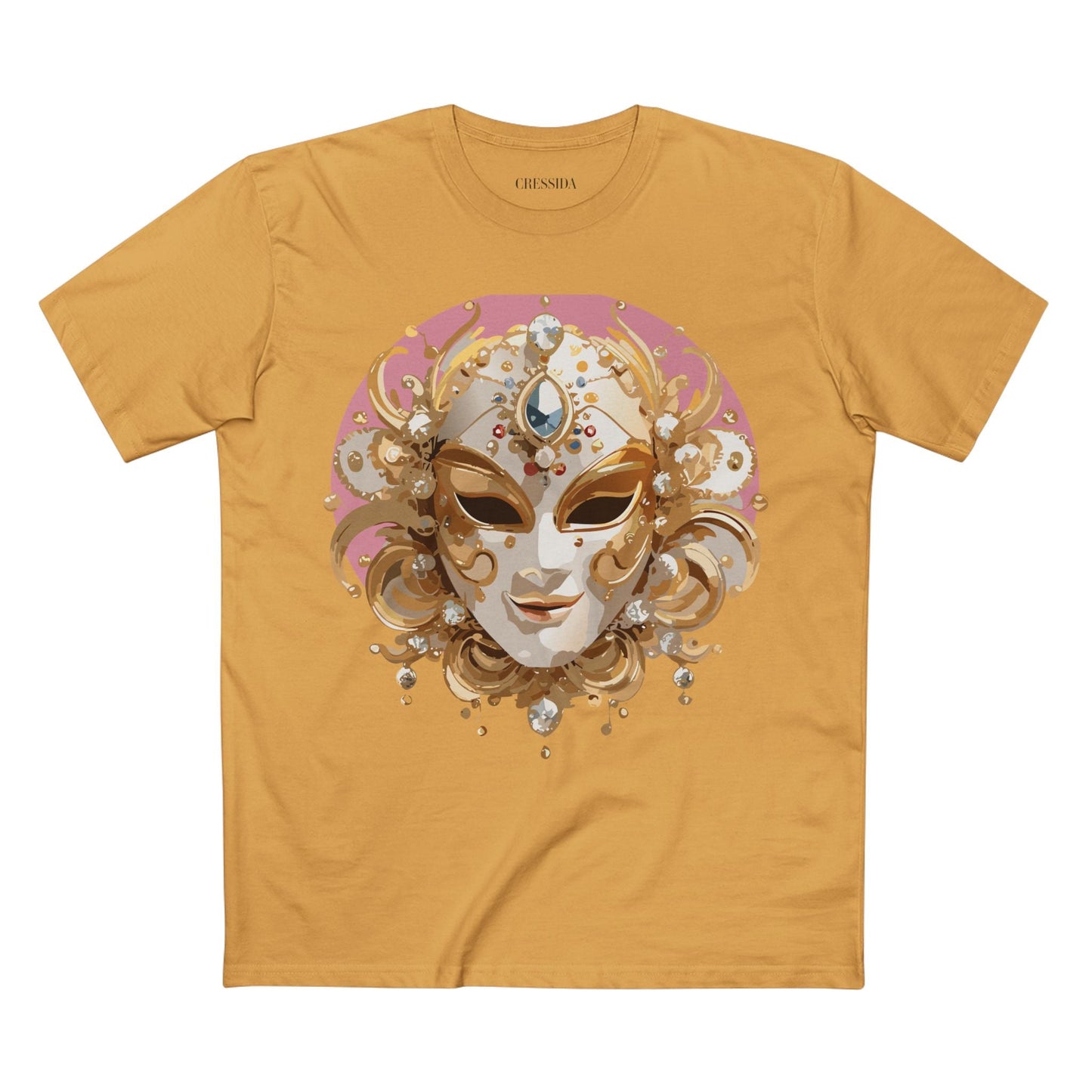 Carnival Mask Graphic T-Shirt Unisex 100 Cotton With Antique Gold Art Design Tee 13