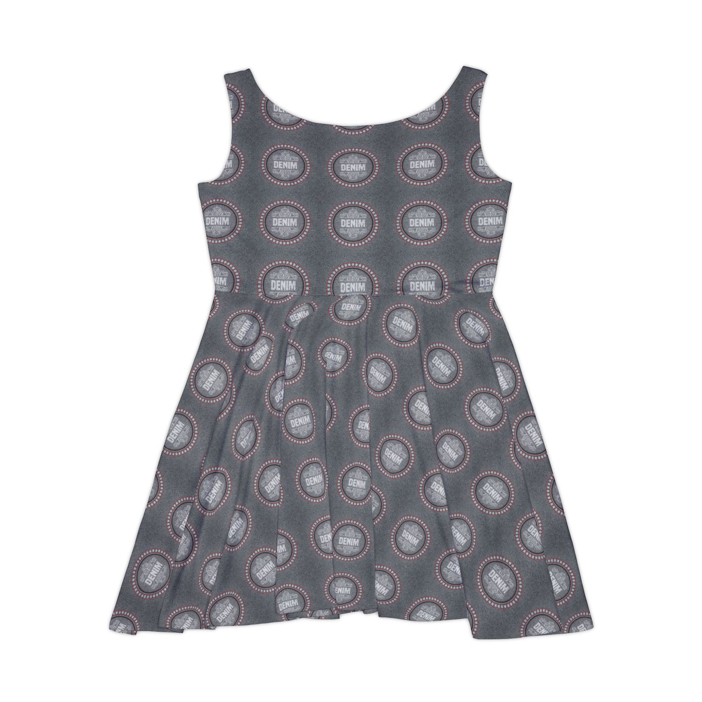 Women Denim Print Skater Dress, Denim Print Poly-Span Dress - 19-2