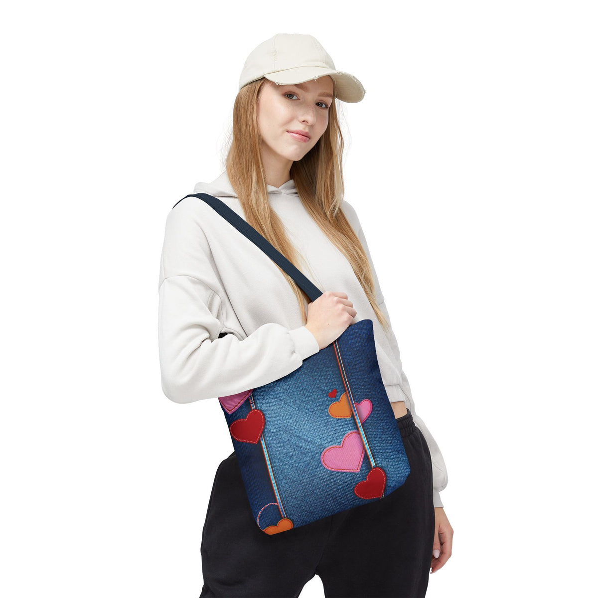 Love Day Graphic Design Denim Fabric Imitation Print Unisex Canvas Bag POLY 3 Sizes Tote Bag 201-22