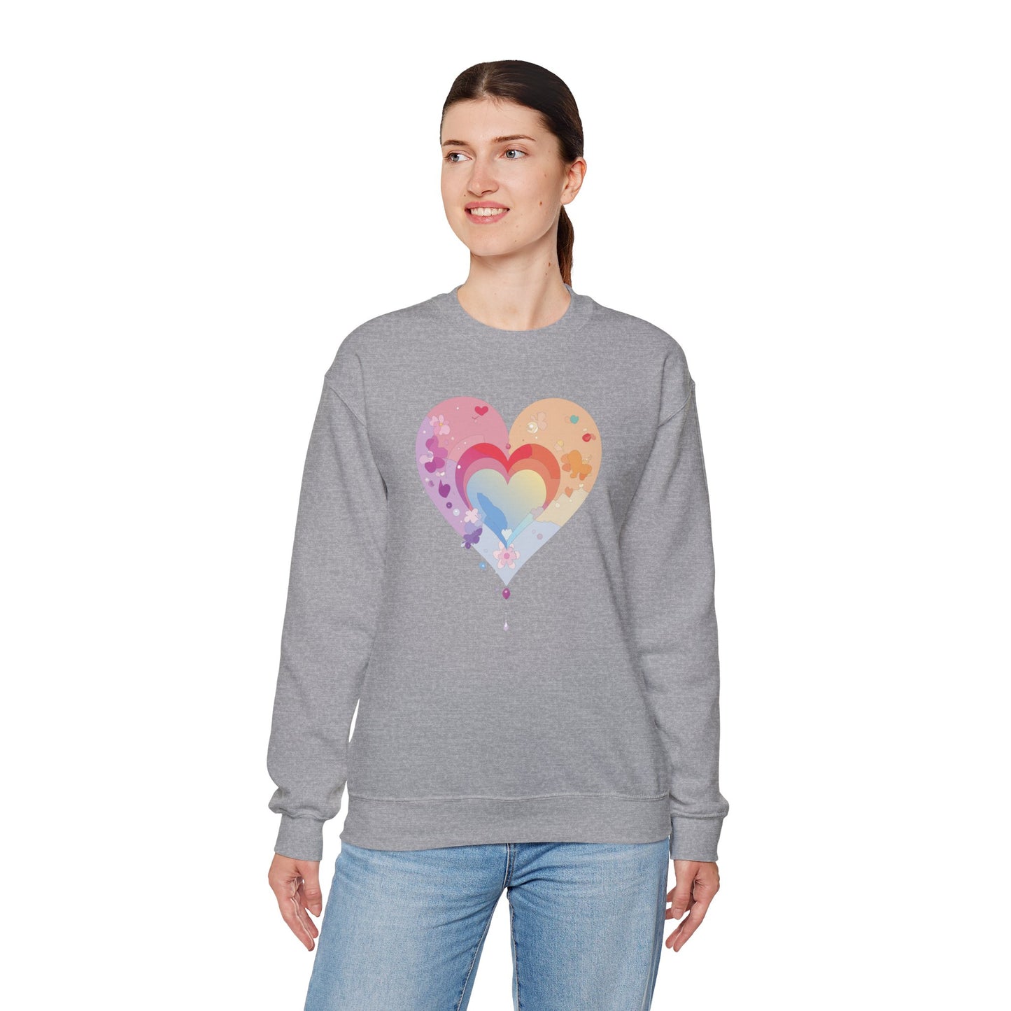 Rainbow Heart Sweatshirt, Floral Heart Sweatshirt, Floral Love Sweatshirt, Valentine's Day Sweatshirt, Rainbow Heart Floral Sweatshirt 114