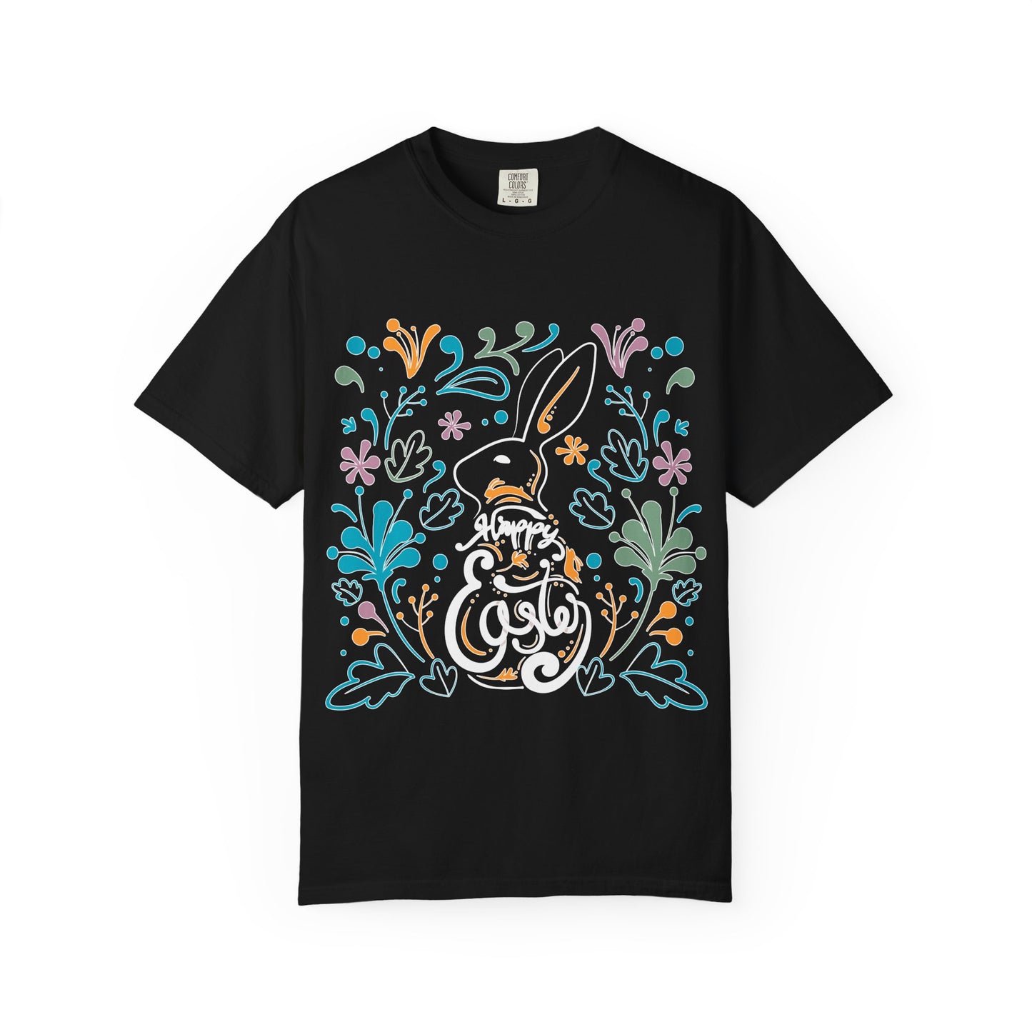 Easter Bunny Floral T-Shirt, Tee Shirt with Easter Signature, T Shirt with Easter Prints, Tee Shirt with Easter Design