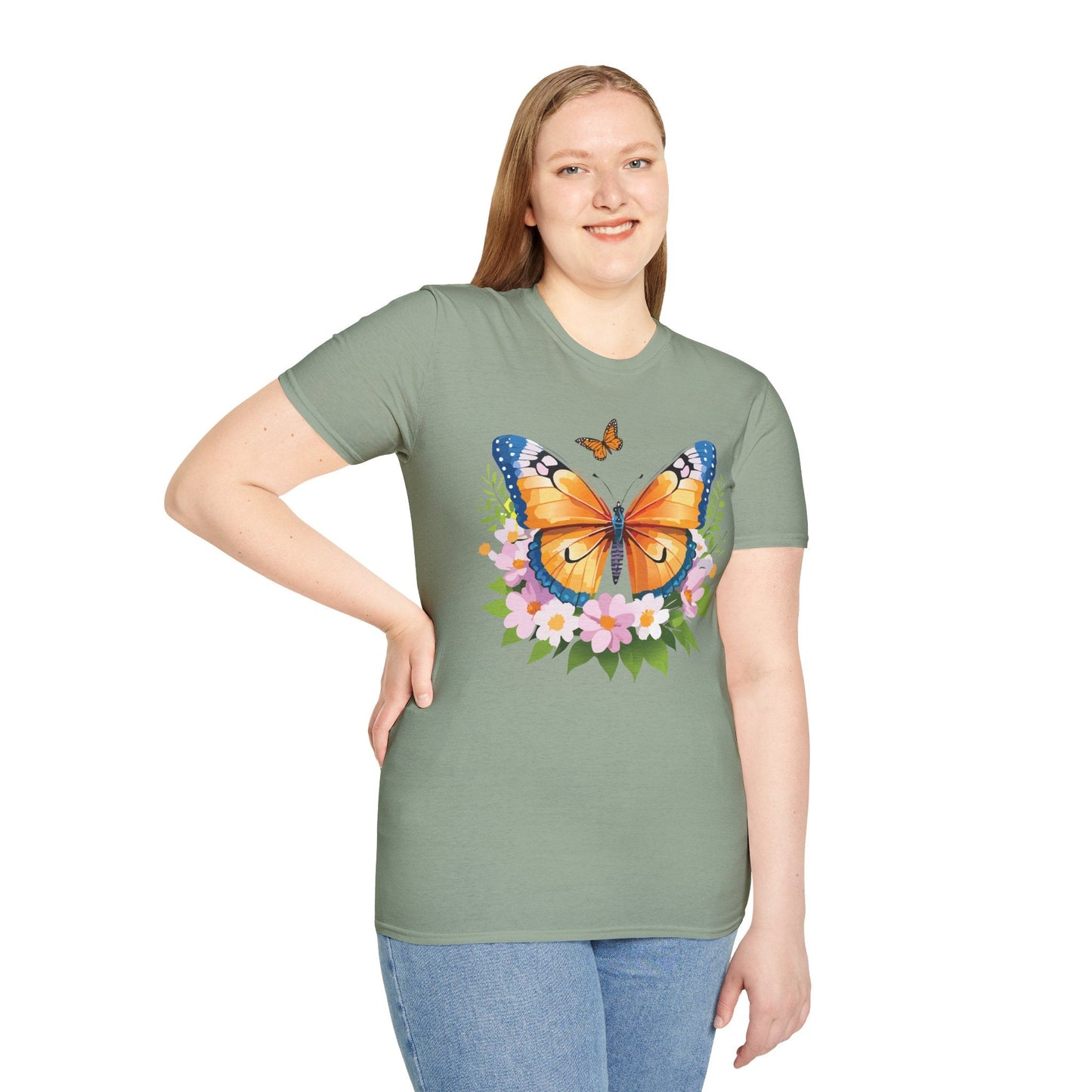 Butterfly Shirt Unisex Cotton Tee Monarch Butterfly Design Gildan Softstyle 64000 Short Sleeve