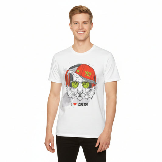 Tiger with Headphones T-Shirt Unisex Cotton Short Sleeves I  Music Graphic Tee