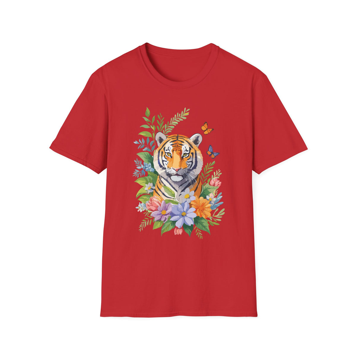 Watercolor Tiger with Butterflies T-Shirt | Floral Jungle Tee