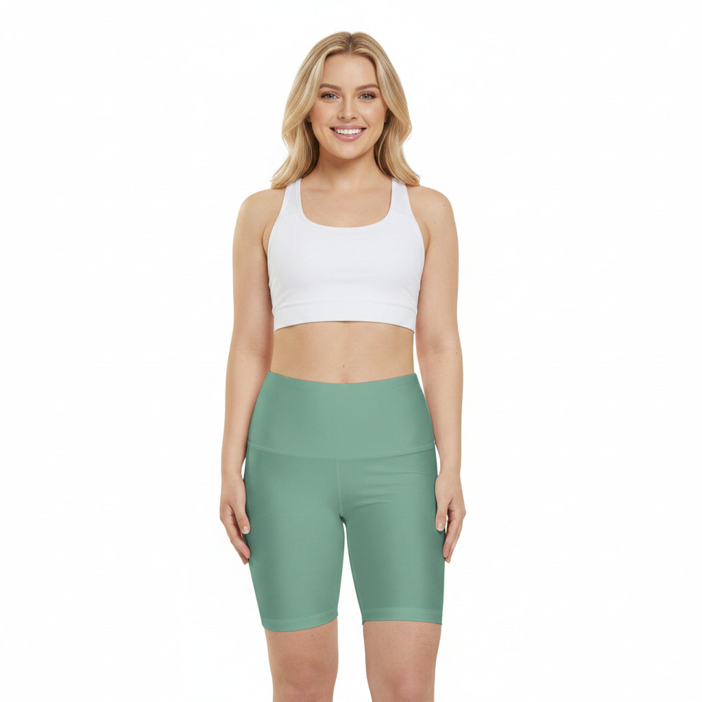 Muted Teal Women's Workout Shorts — High-Waist Performance Biker Shorts (Seafoam)