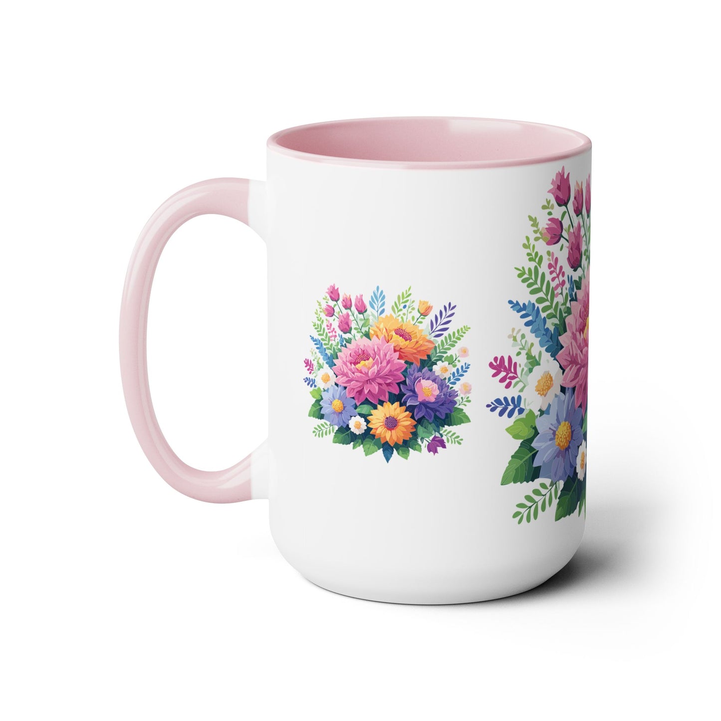 Two-Tone Coffee Mugs with flowers