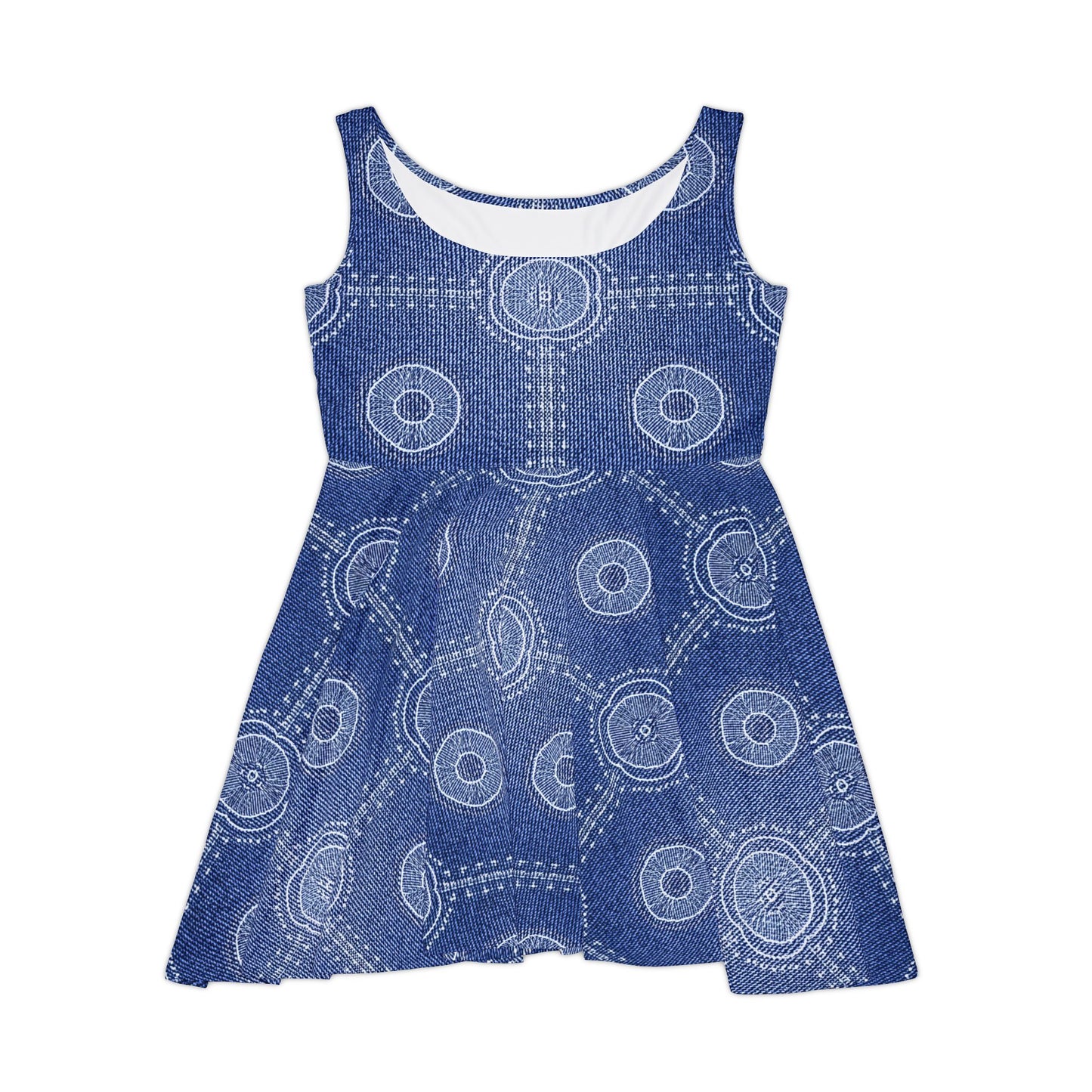 Women Denim Print Skater Dress, Denim Print Poly-Span Dress - 24