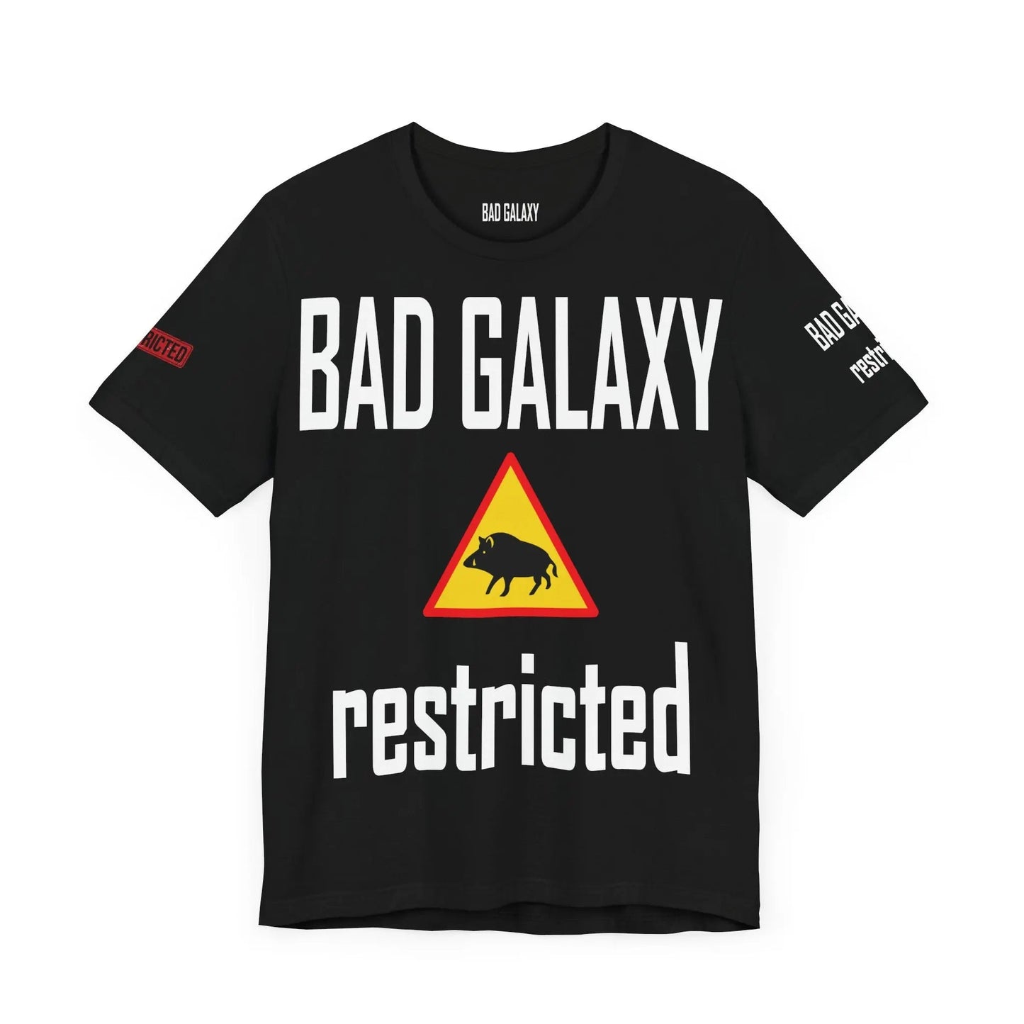 Tee Shirt With Red Stamp From Bad Galaxy Made To Order 100 Percent Cotton USA Printed With Eco Inks