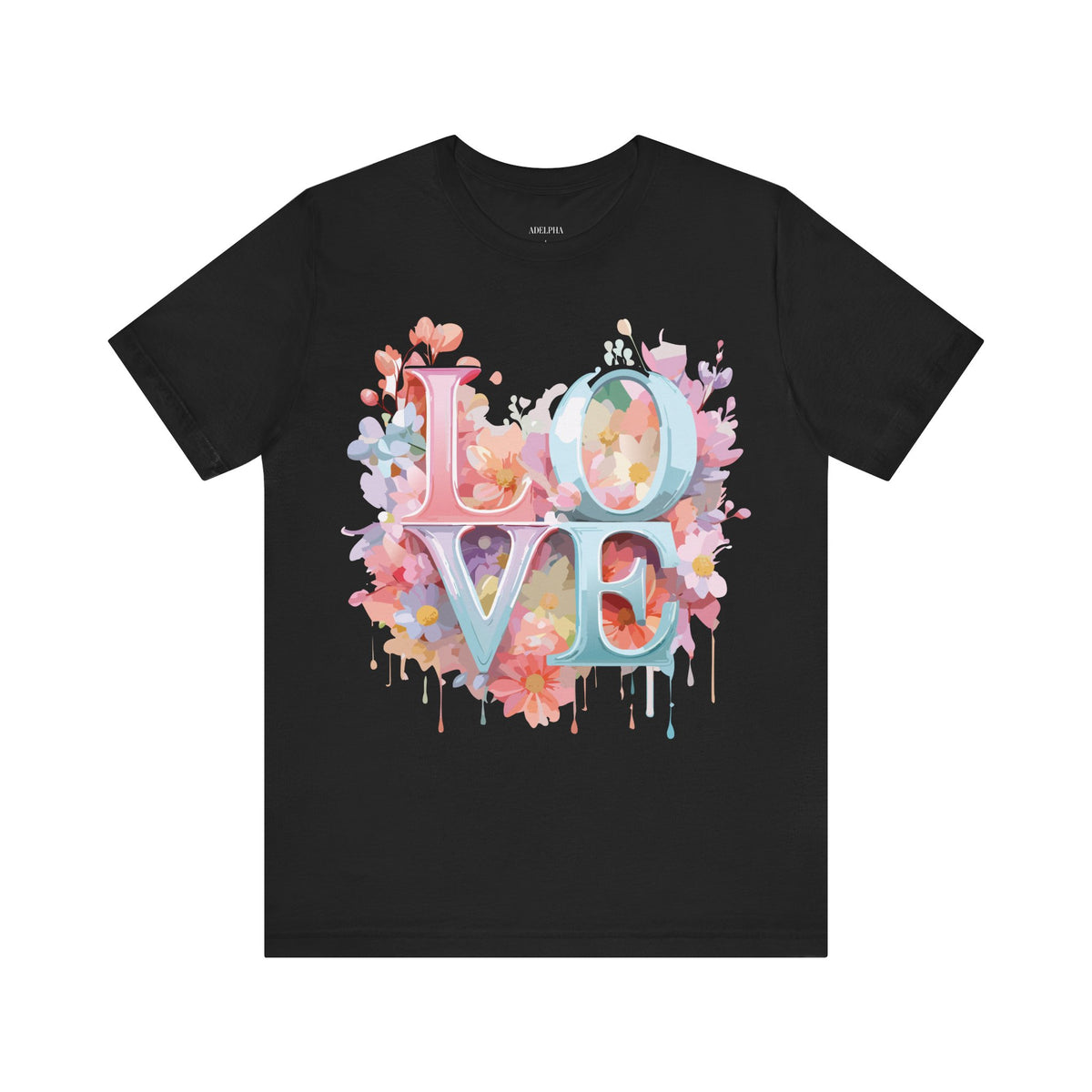 Valentine's Day Graphic Unisex Cotton Bella+Canvas Tee with Floral Art Design d118