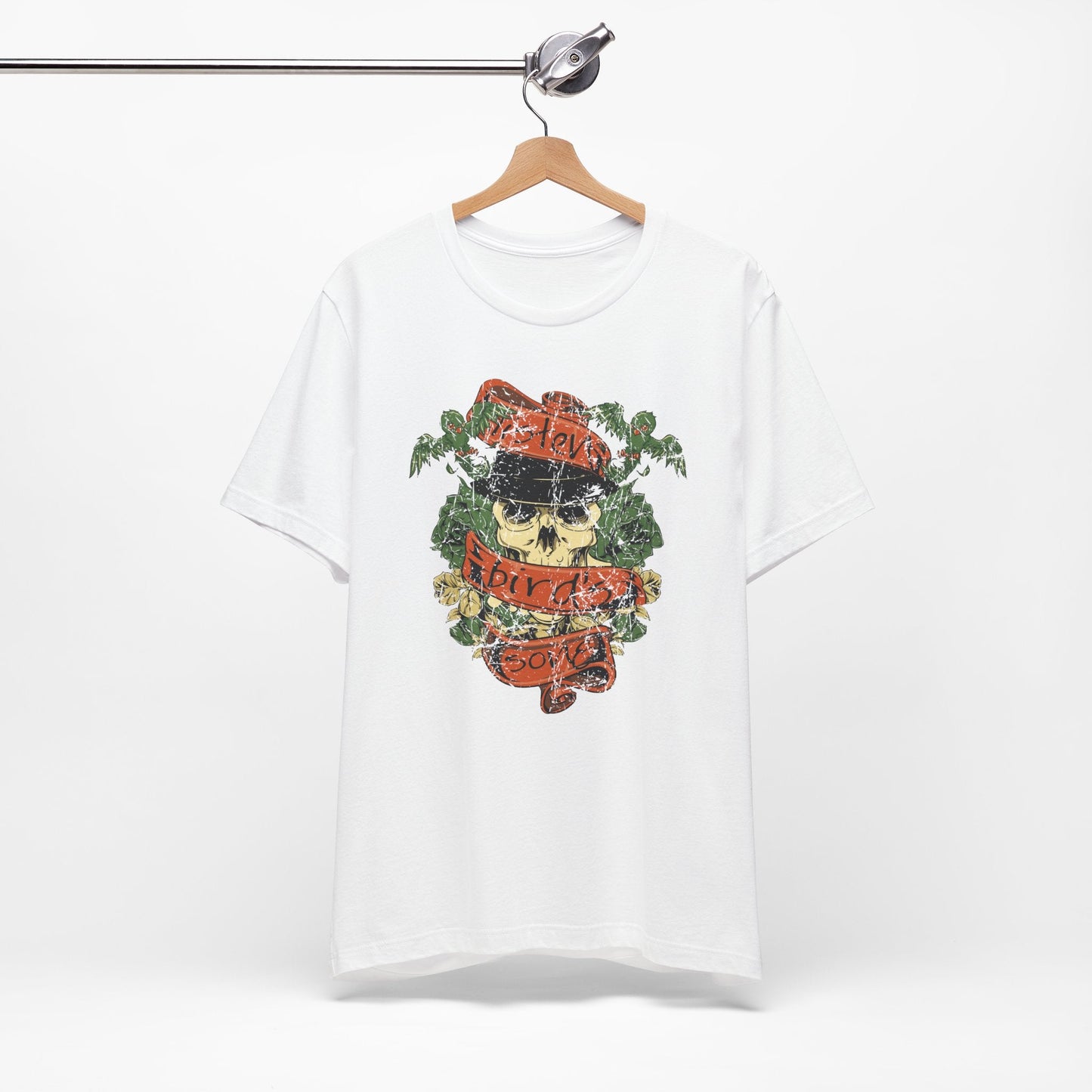 Skull Floral Tattoo Style Graphic Design Unisex Cotton T-Shirt Art-38
