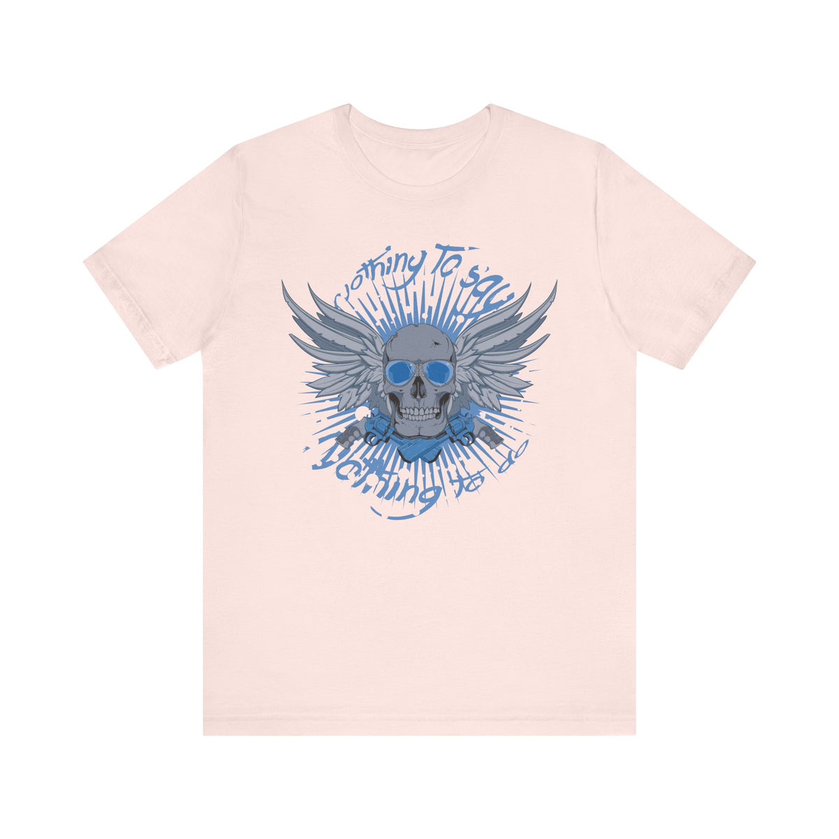 Winged Skull Graphic Tee Blue Skull with Wings Radiant Burst Unisex Cotton