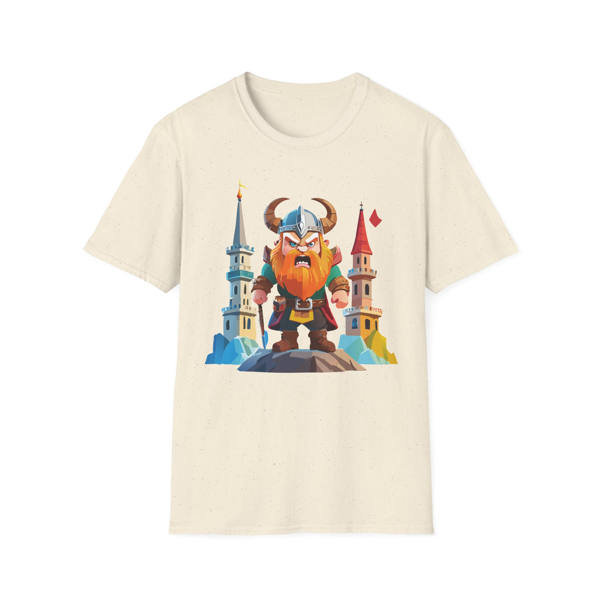 Fierce Viking Warrior T-Shirt | Cartoon Norse Helmet Illustration