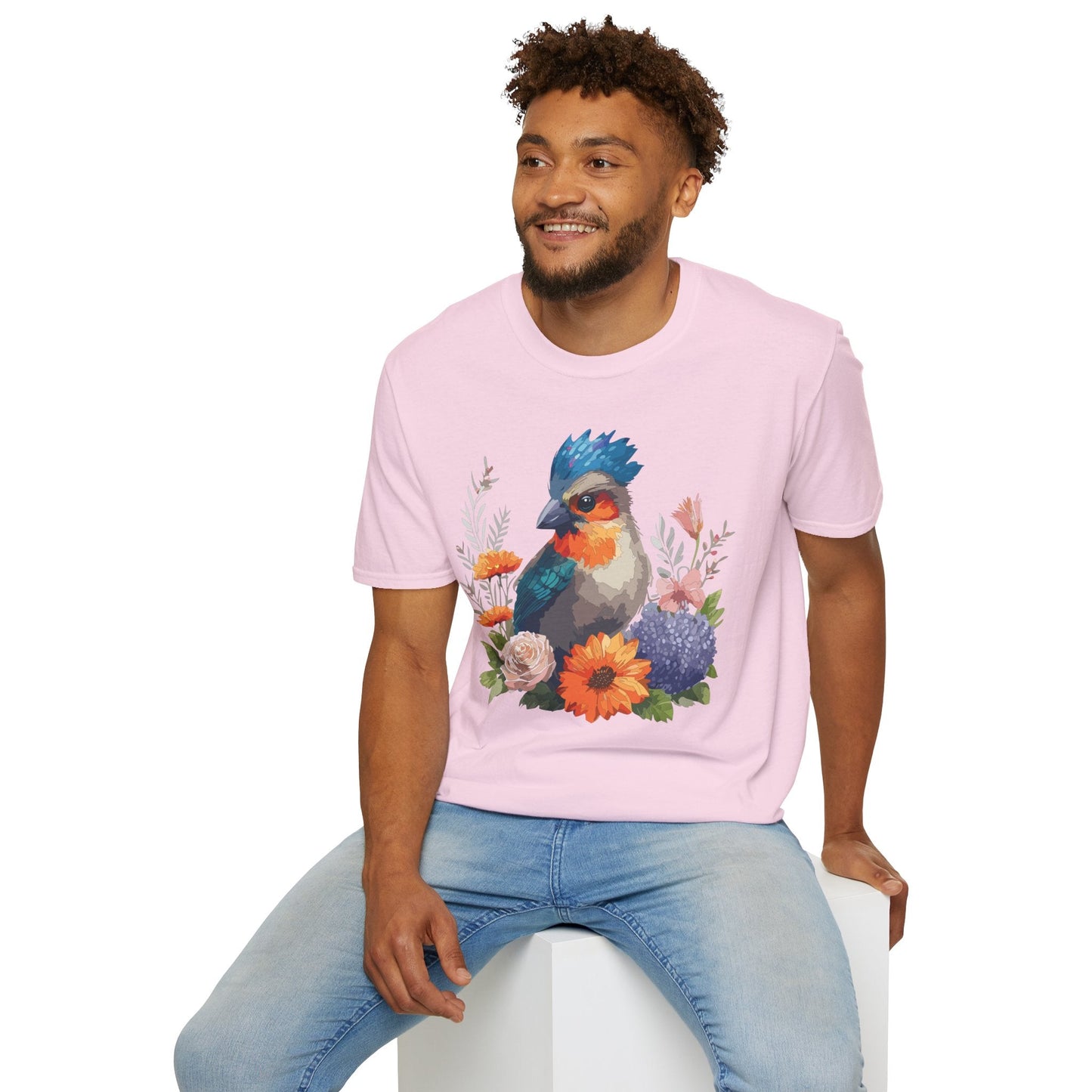 Floral Bird T Shirt Unisex Softstyle Tee 100 Percent Ring Spun Cotton Gildan 64000