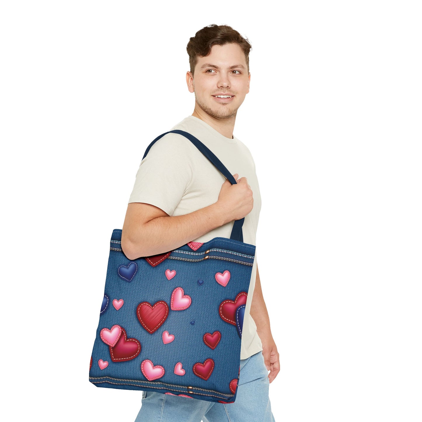 Love Day Graphic Design Denim Fabric Imitation Print Unisex Canvas Bag POLY 3 Sizes Tote Bag 201-29