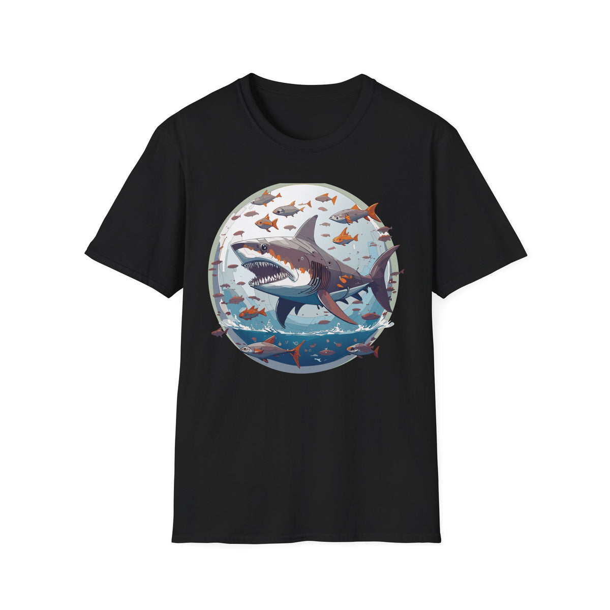 Great White Shark Illustration T-Shirt | Ocean Scene, Fish Bubble