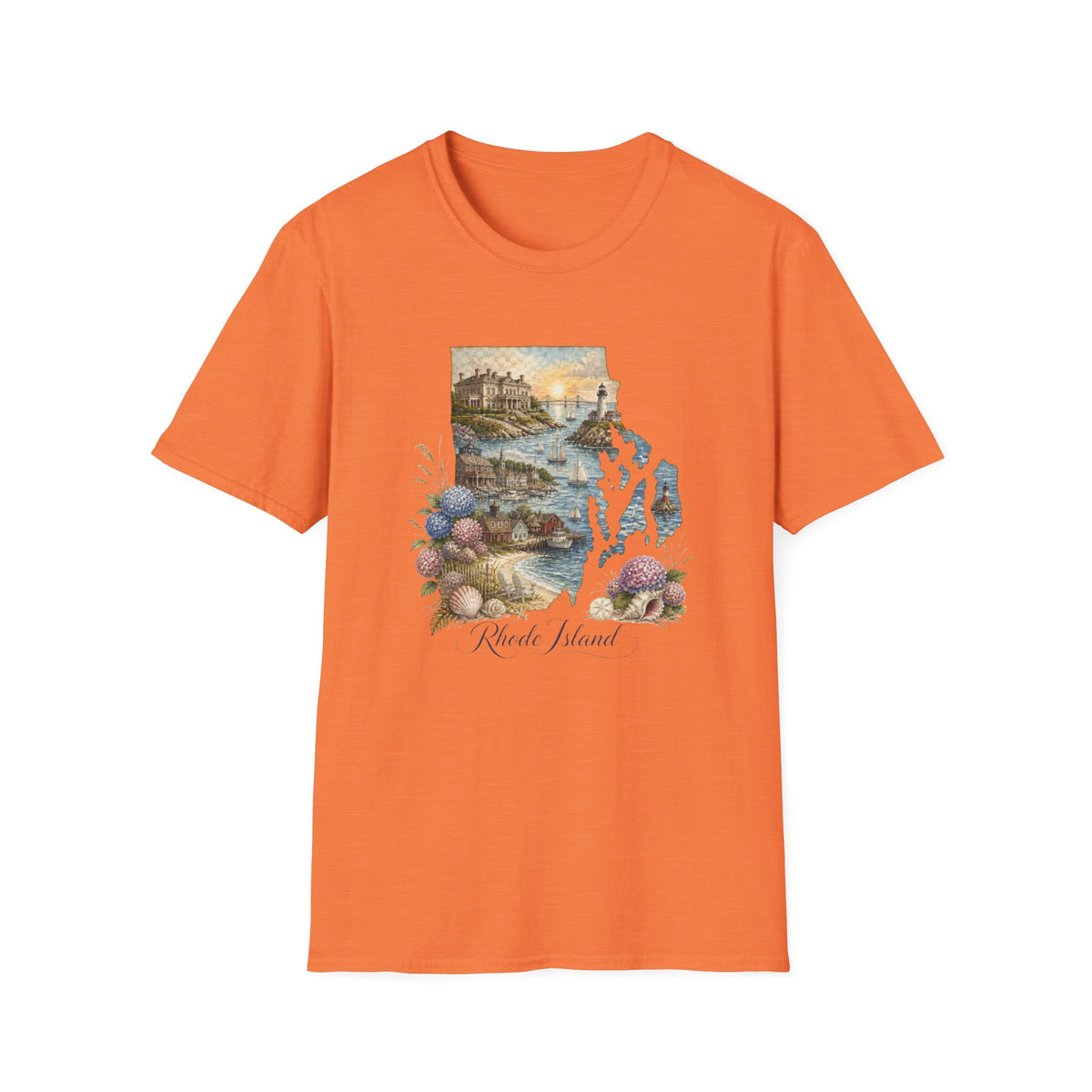 Rhode Island Coastal Vintage Graphic Design Unisex 100 Cotton Gildan T-Shirt