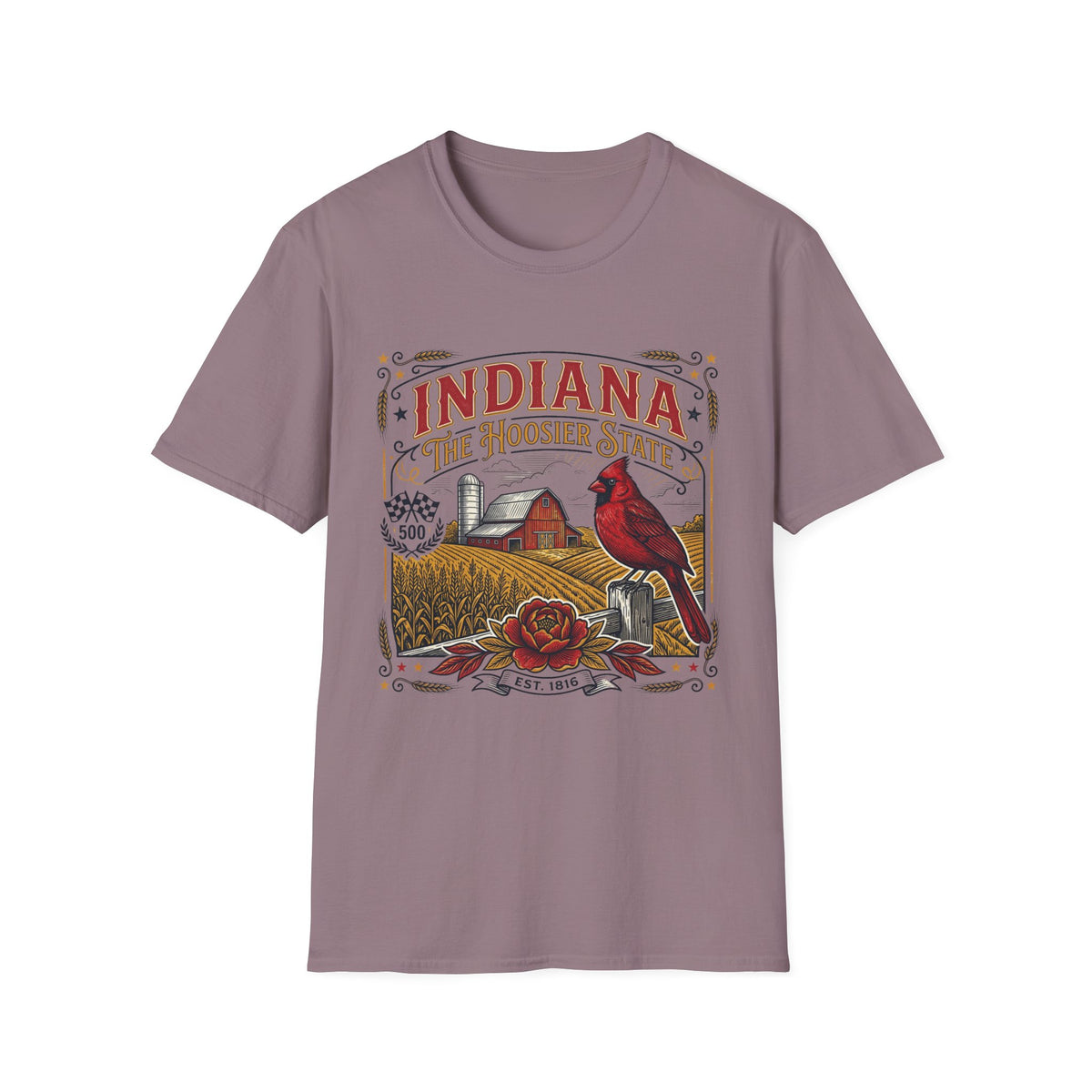 Indiana The Hoosier State T-Shirt — Farm Vintage Travel Tourist Graphic Design Unisex 100 Cotton Gildan T-Shirt