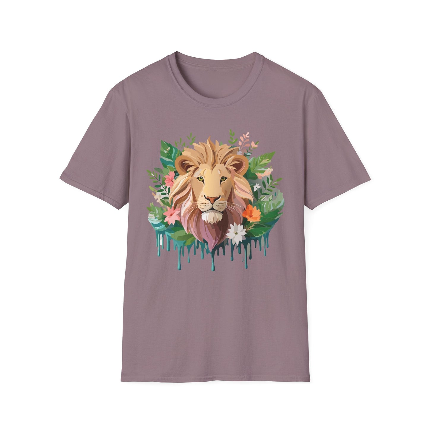 Lion Shirt Unisex Floral Lion Tee Animal Print Short Sleeve Tee
