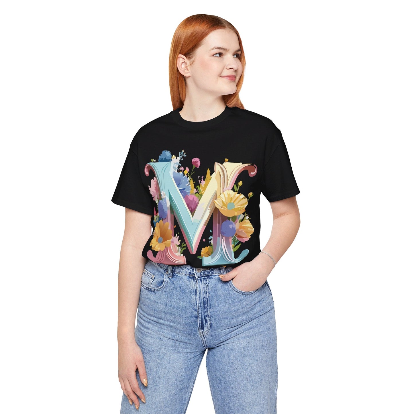 Letter M Shirt Unisex Graphic Tee Vintage Inspired Artwork Adelpha Short Sleeve Collection