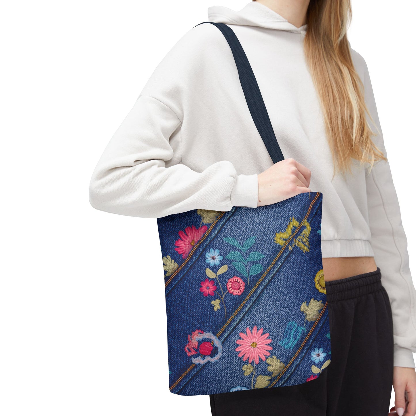 Denim Fabric Imitation Print Unisex Canvas Bag Poly Spun 3 Sizes Tote Bag 164