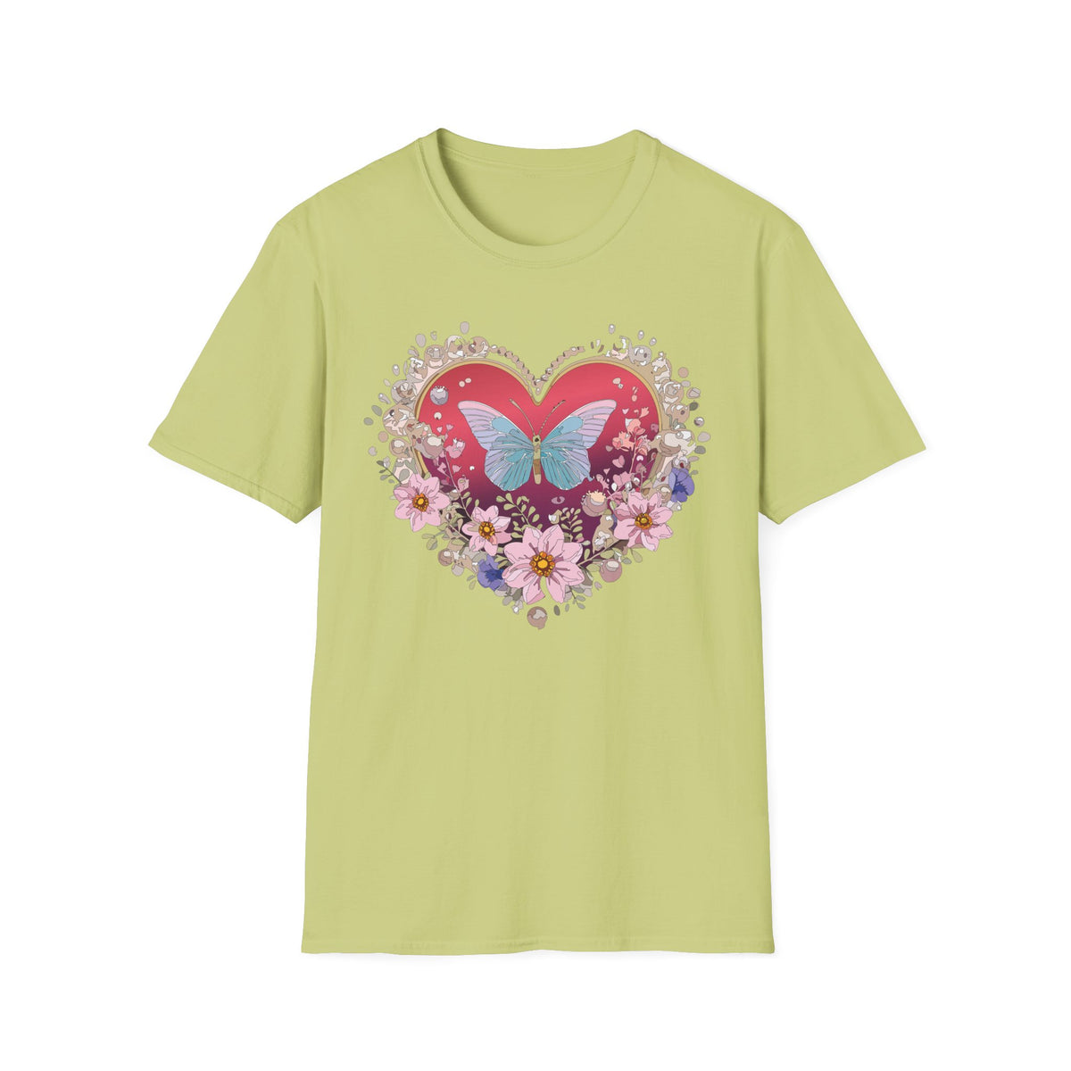 Butterfly Heart Floral Graphic Design Unisex 100 Cotton Gildan T-Shirt