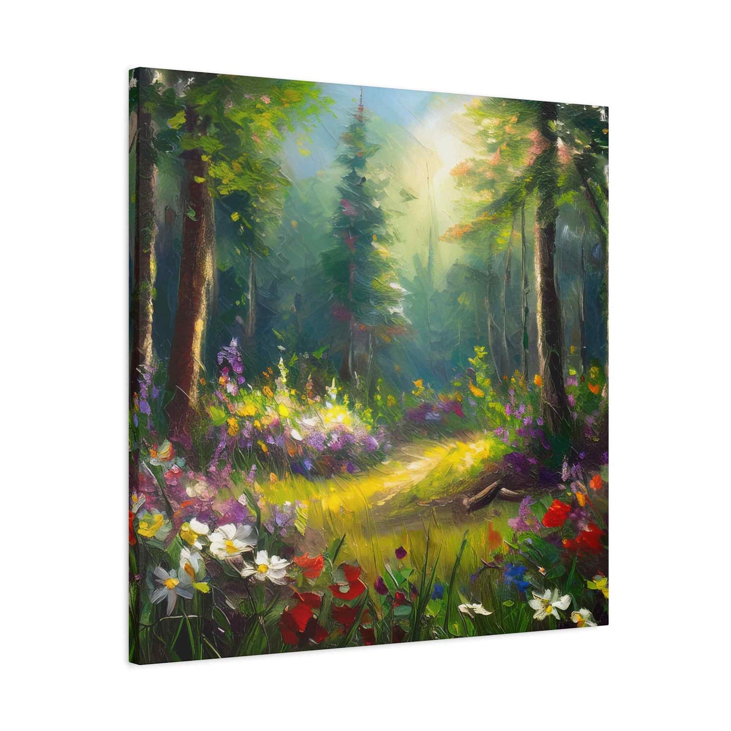 Summer Forest Print Canvas, Oil Paint Print 20x20, 24x24, 30x30, 32x32, 36x36 Art Design Print Pine-Wood Inner Frame MC-92