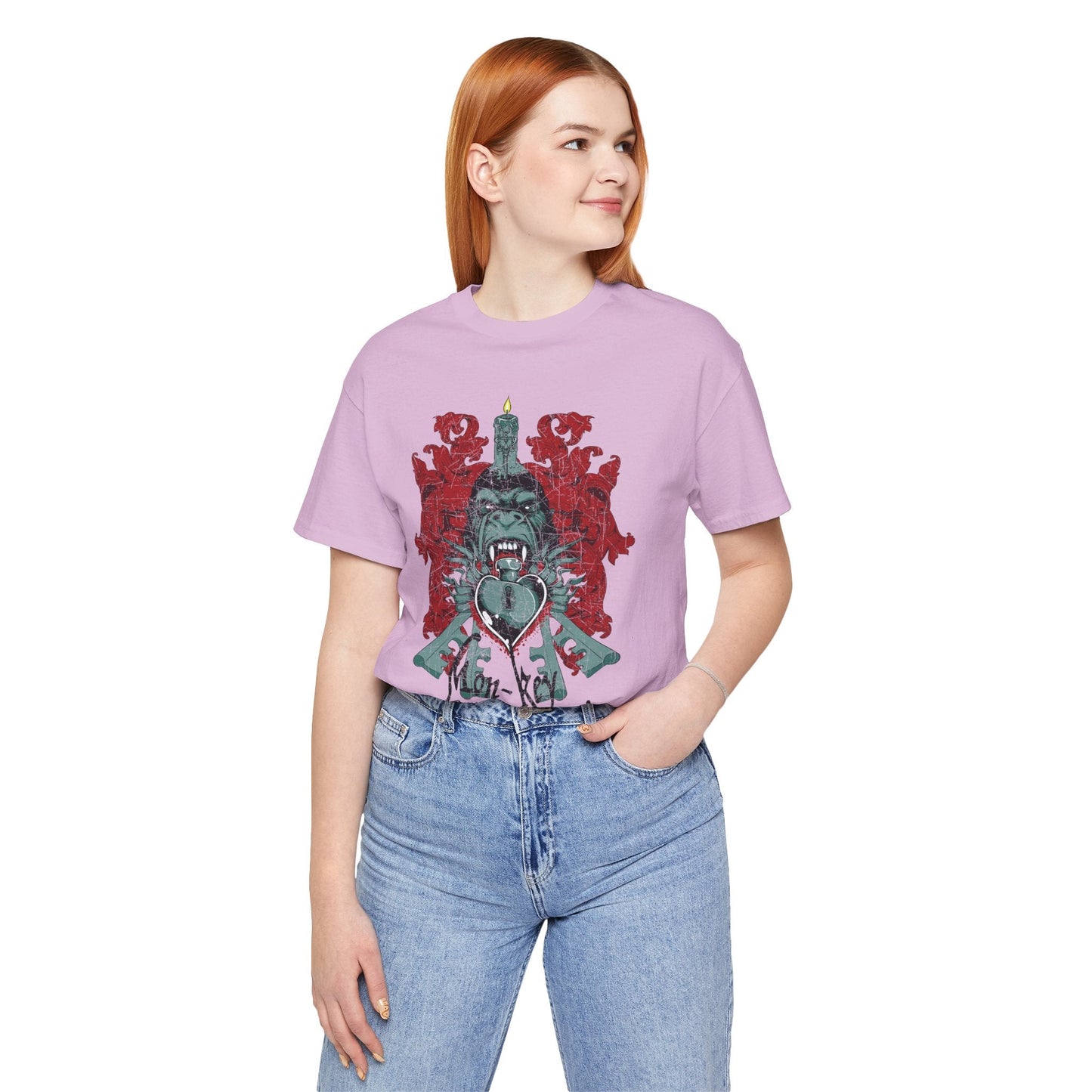 Gorilla Crest with Sword and Heart T-Shirt Heraldic Gothic Design Rock Band T-Shirt
