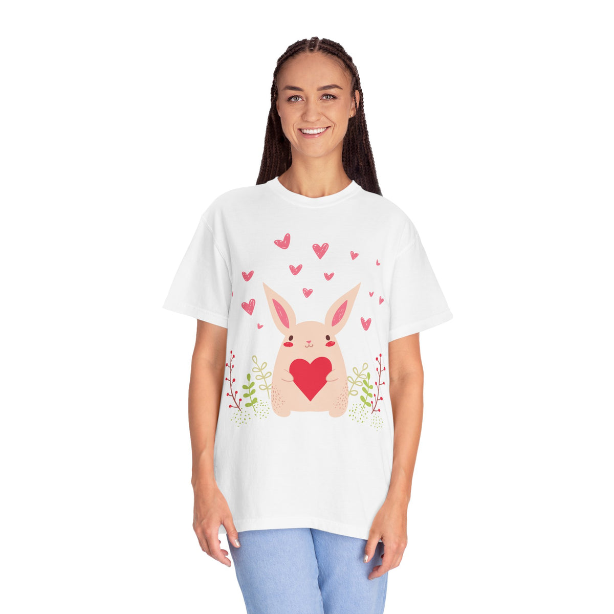Easter Bunny Heart T-Shirt, Tee Shirt with Easter Signature, T Shirt with Easter Prints, Tee Shirt with Easter Design