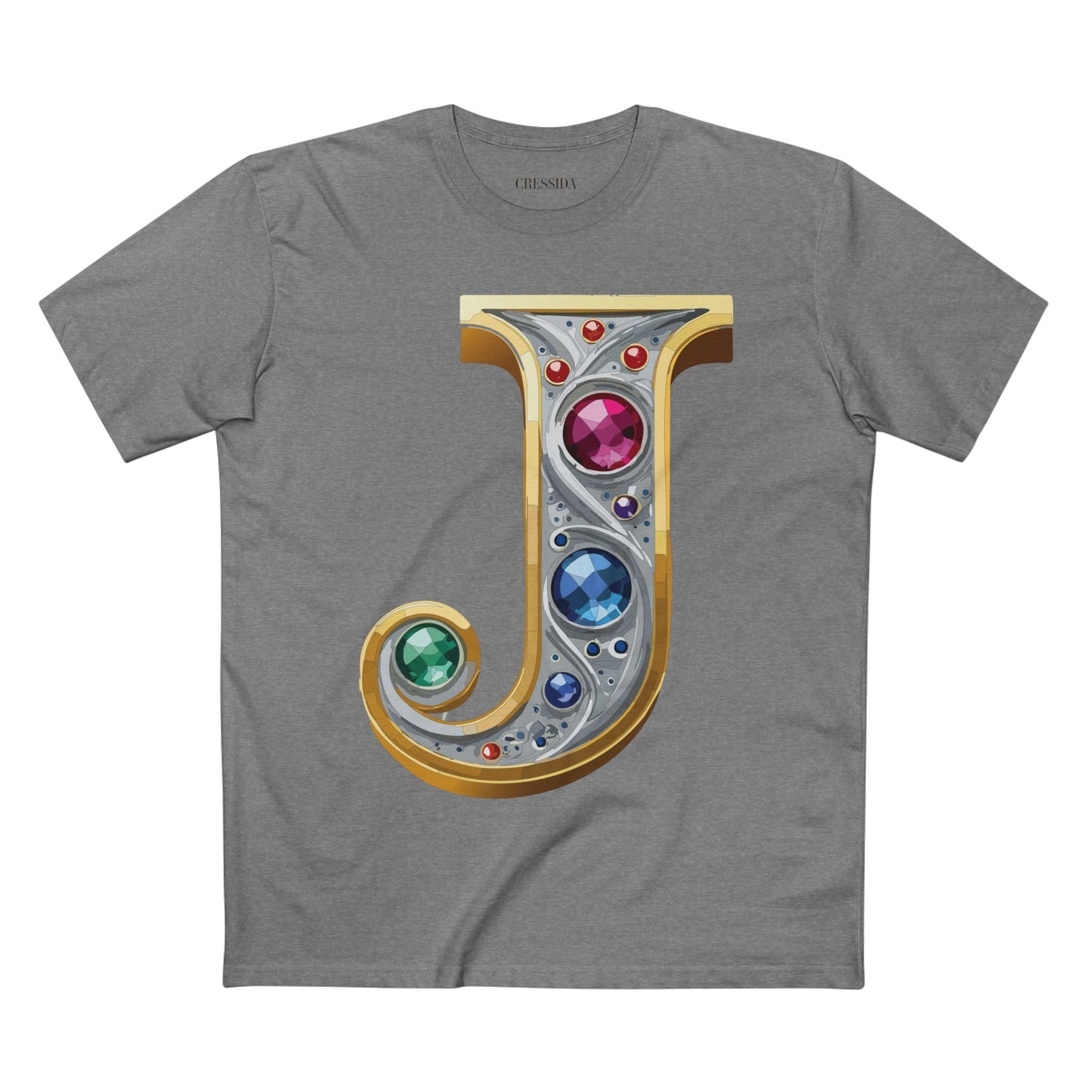 Letter J Graphic Design Tee Unisex 100 Cotton With Antique Gold Letters Artwork T-Shirt