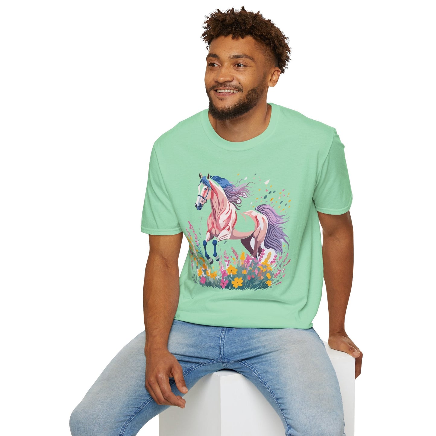 Horse Shirt Unisex Tee Animal Print Gildan Softstyle 64000 Ring Spun Cotton