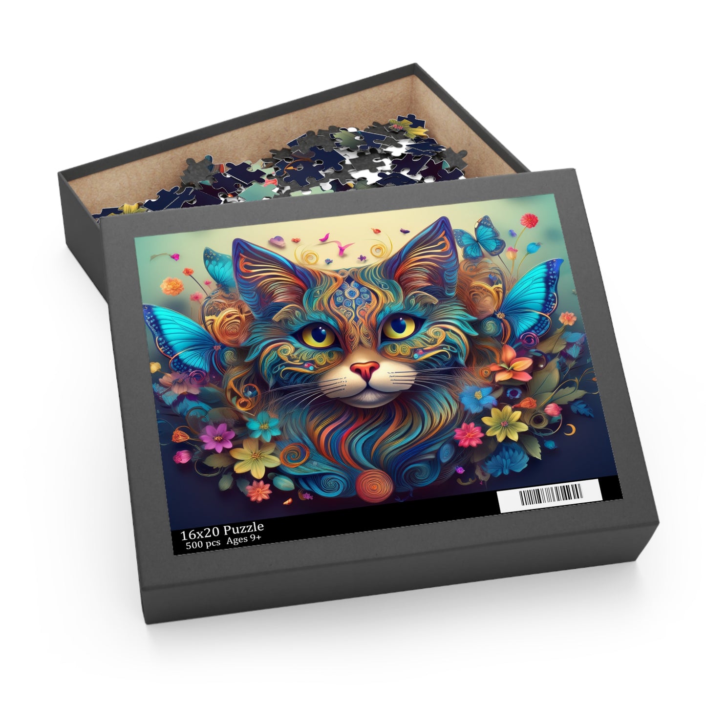 Puzzles-25 Floral Cat Face Puzzle 500-Piece  Floral Cat Puzzle 500-Piece, Kids Puzzles Size: 16" x 20",  Ages 9+
