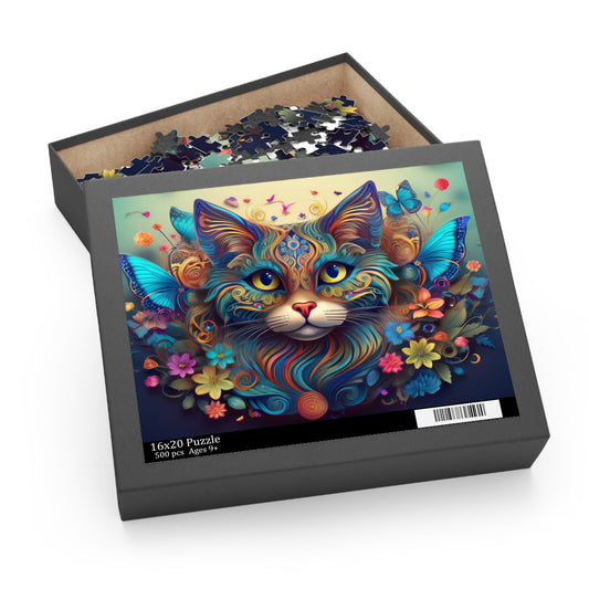 Puzzles-25 Floral Cat Face Puzzle 500-Piece  Floral Cat Puzzle 500-Piece, Kids Puzzles Size: 16" x 20",  Ages 9+