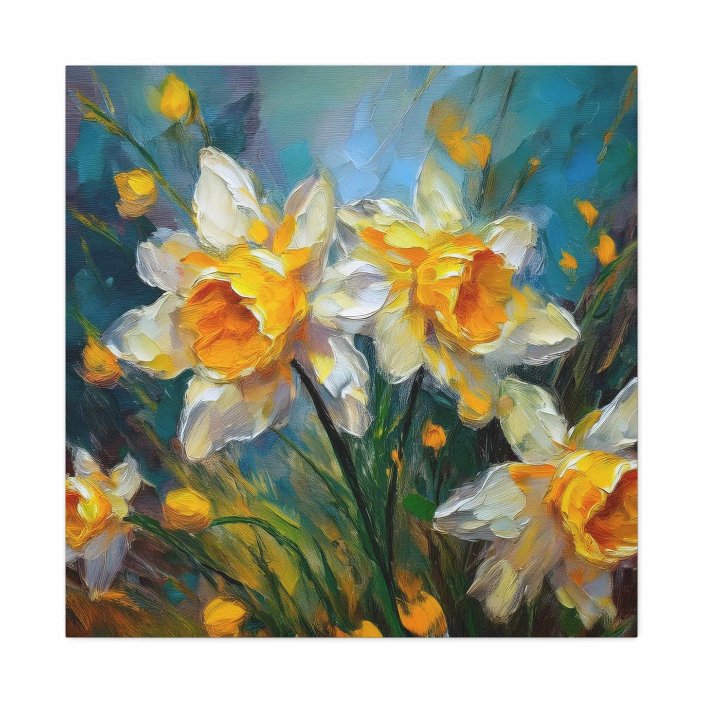 Narcissus Print Canvas, Floral Oil Paint Print 20x20, 24x24, 30x30, 32x32, 36x36 Art Design Pine-Wood Inner Frame MC-175