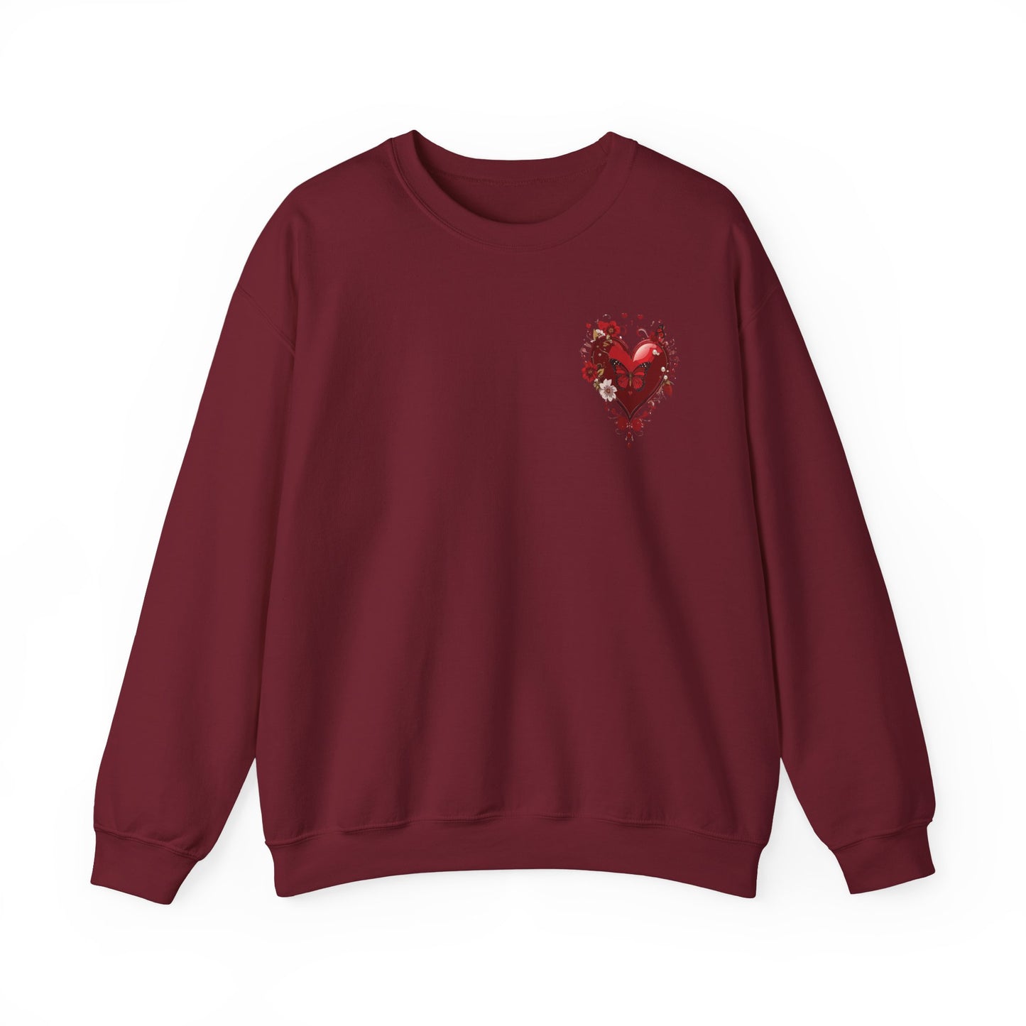 Small Red Heart Sweatshirt, Floral Red Heart Sweatshirt, Floral Love Sweatshirt, Valentine's Day Sweatshirt, Heart Floral Sweatshirt 104