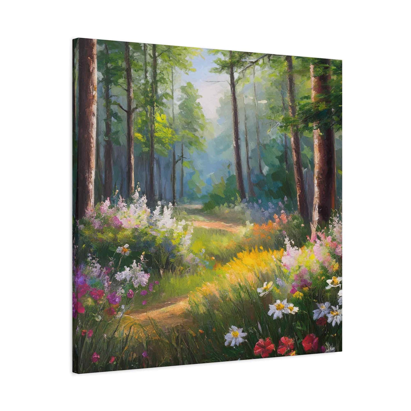 Summer Forest Print Canvas, Oil Paint Print 20x20, 24x24, 30x30, 32x32, 36x36 Art Design Print Pine-Wood Inner Frame MC-91