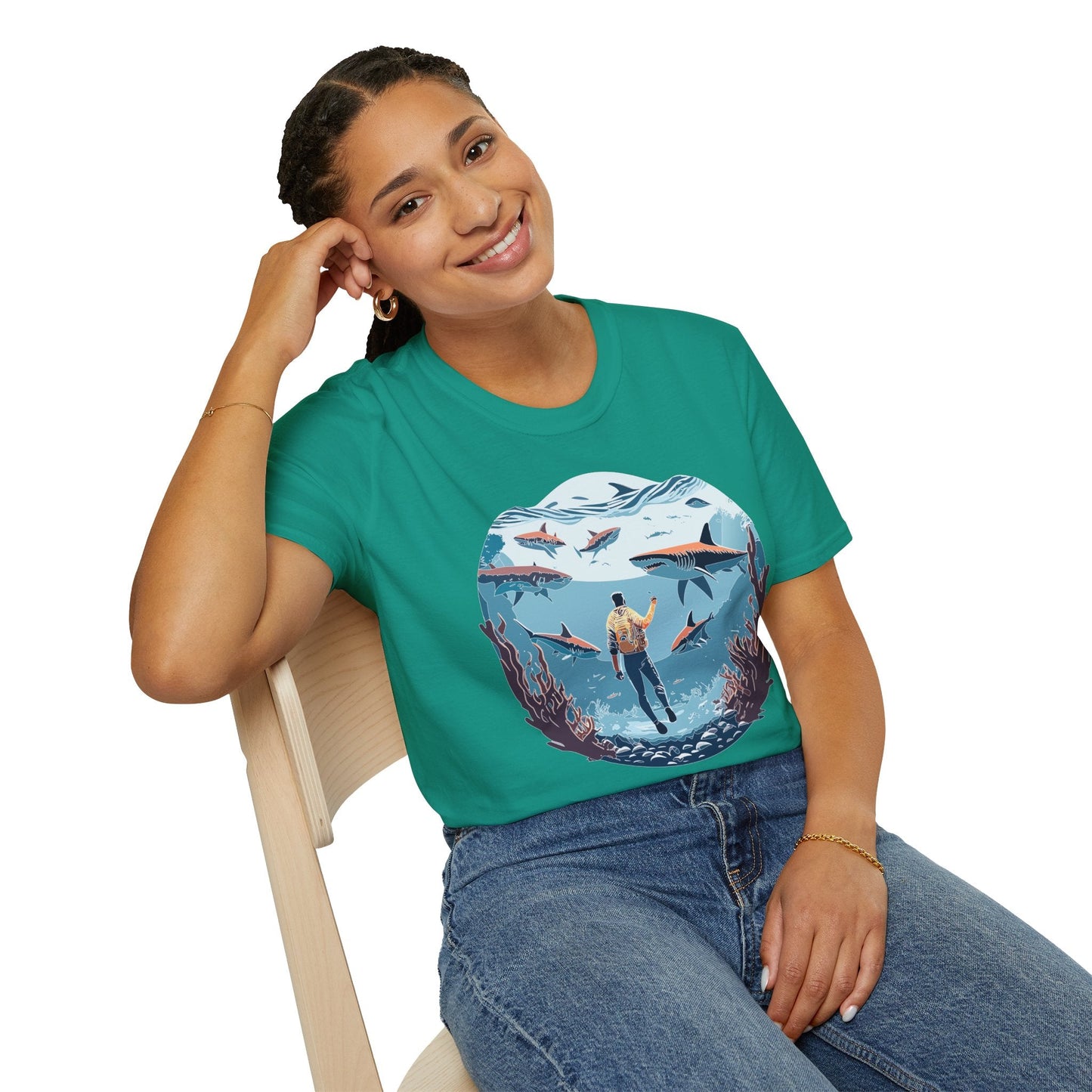 Ocean Theme Unisex Softstyle T Shirt 64000 Cotton Tee With Ocean Art Design Breathable