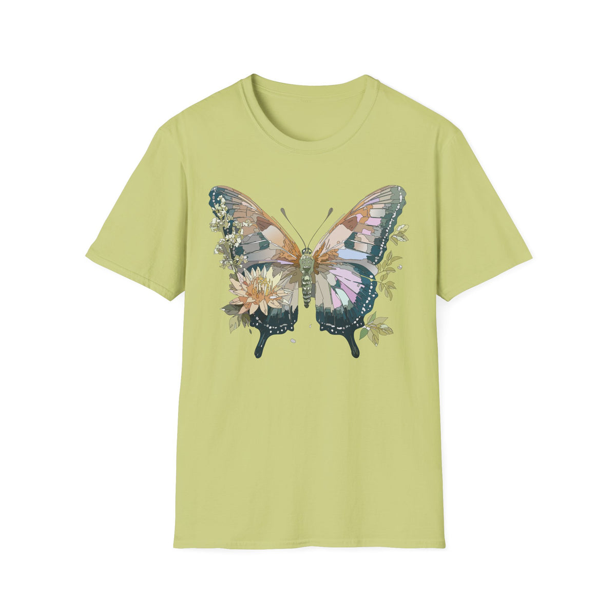 Butterfly Floral T-Shirt — Watercolor Garden Wings Graphic Design Unisex 100 Cotton Gildan T-Shirt