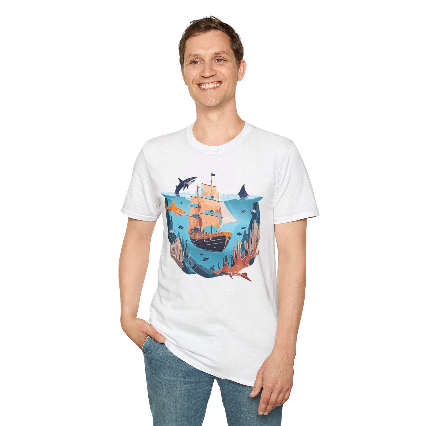 Ocean Tee Shirt Unisex Softstyle 64000 U Boat Design 100 Percent Ring Spun Cotton Tee