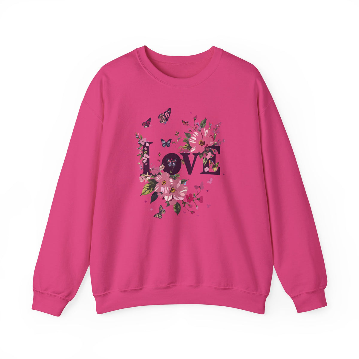 Unisex Floral Love Sweatshirt, Love Floral Sweatshirt, Floral Butterfly Sweatshirt, 50/50 Cotton-Poly Valentine's Day Sweatshirt 05