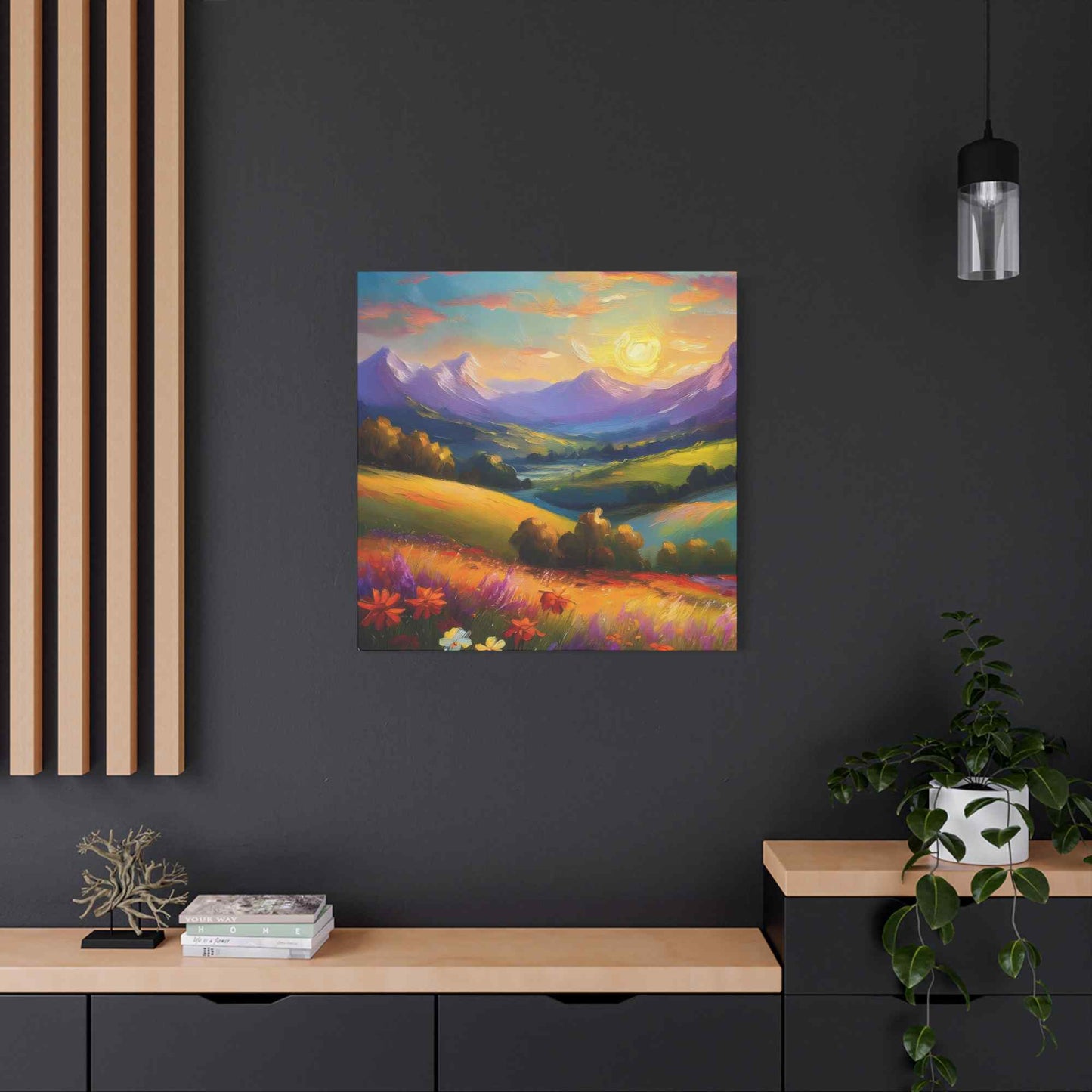 Landscape Print Canvas, Oil Paint Print 20x20, 24x24, 30x30, 32x32, 36x36 Art Design Print Pine-Wood Inner Frame MC-38